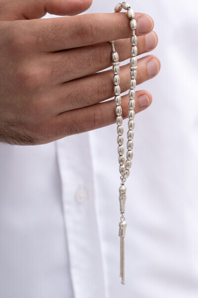 Silver Tasbih Barley Cut Dotted Medium Size 20 gr - 7