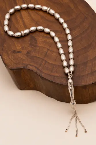 Silver Tasbih Barley Cut Dotted Medium Size 20 gr - 4