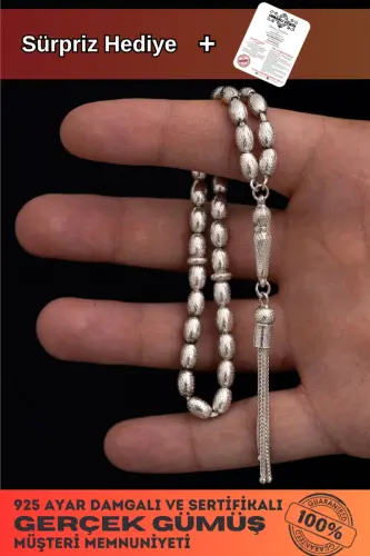 Silver Tasbih Barley Cut Dotted Medium Size 20 gr - 5