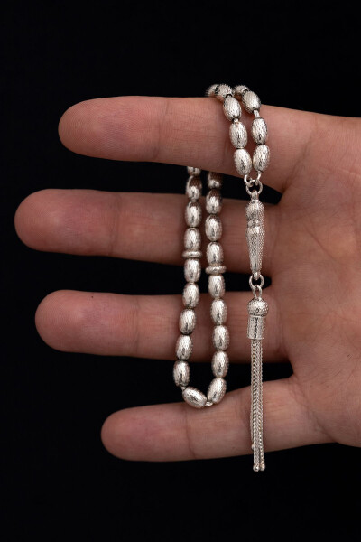 Silver Tasbih Barley Cut Dotted Medium Size 20 gr - 1