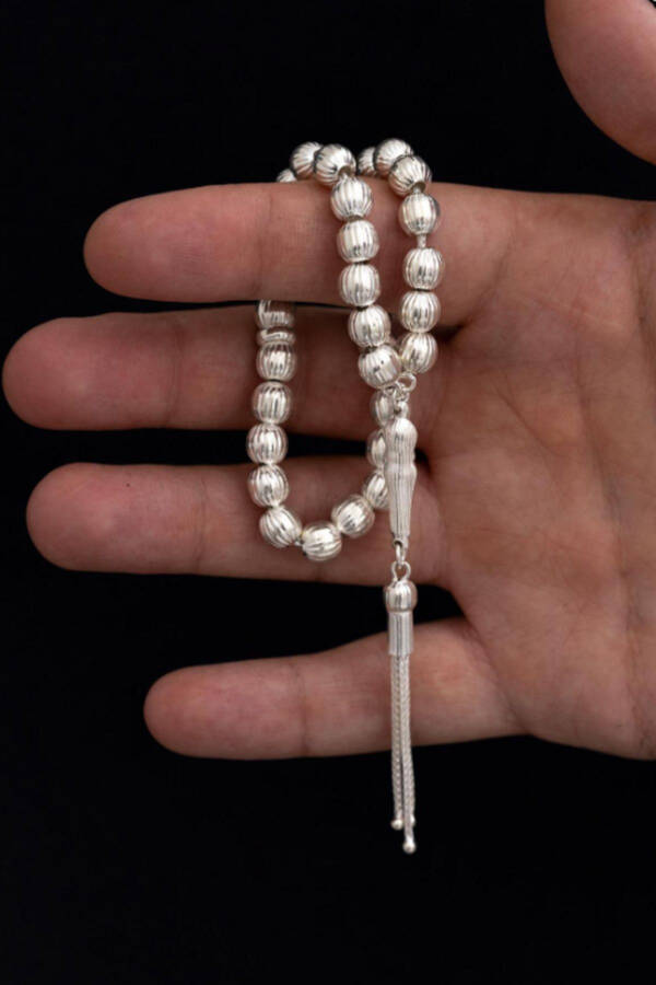 Silver Tasbih, Striped Sphere, Large Size, 22 gr - 7