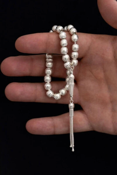 Silver Tasbih, Striped Sphere, Large Size, 22 gr - OSMANLI GÜMÜŞ (1)