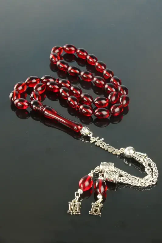 Silver Tassel Rosary Fire Amber Lettered Rosary Specify Name in Question & Answer Section-Red - MODAZONE