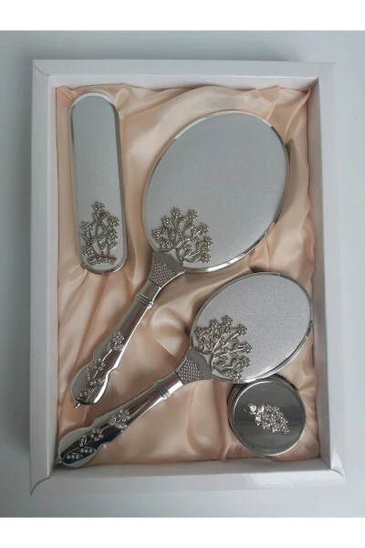 Silver Wedding Clutch Mirror Comb Set - NURKA ÇEYIZ