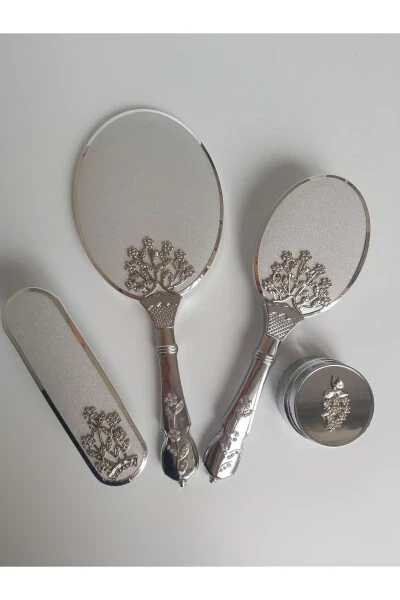 Silver Wedding Clutch Mirror Comb Set - NURKA ÇEYIZ (1)