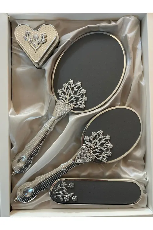 Silver Wedding Clutch Mirror Comb Set - NURKA ÇEYIZ