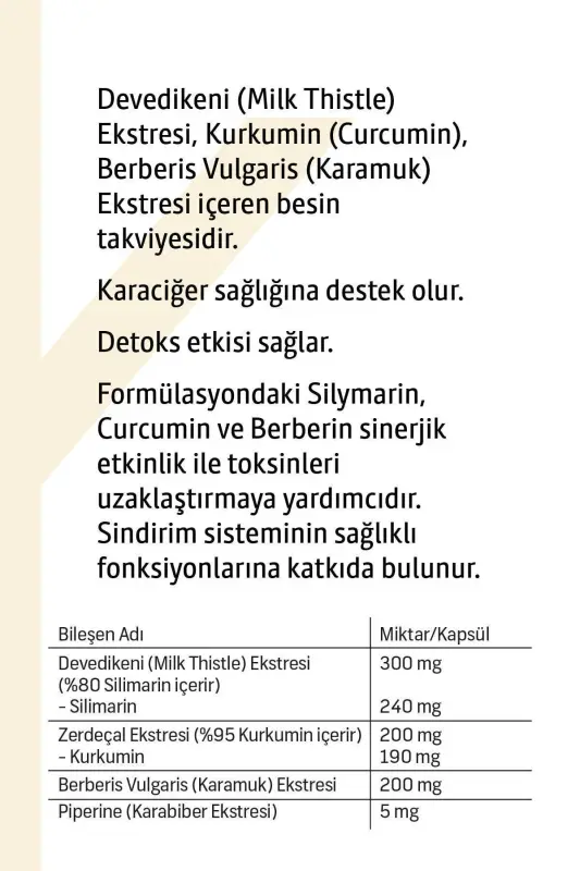 Silymarin, Curcumin & Berberin Içeren Takviye Edici Gıda – 30 Kapsül - 4