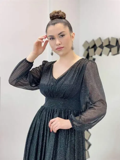 Sim detalli midi ko'ylak - QORA - 3