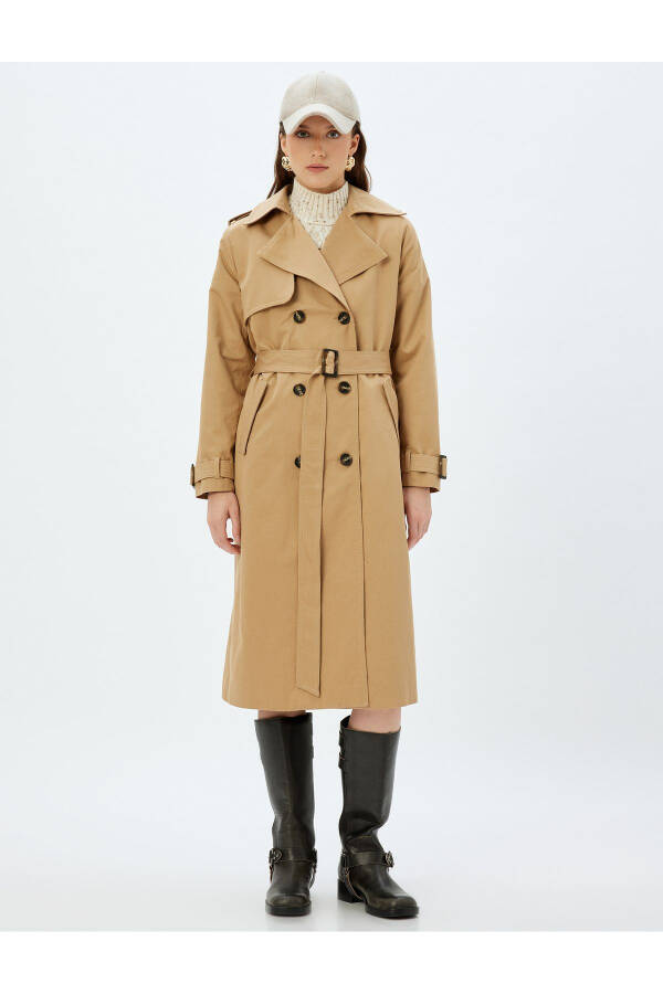 Sima Tarkan - Long Trench Coat with Buttoned Belt Detail and Pockets - 3