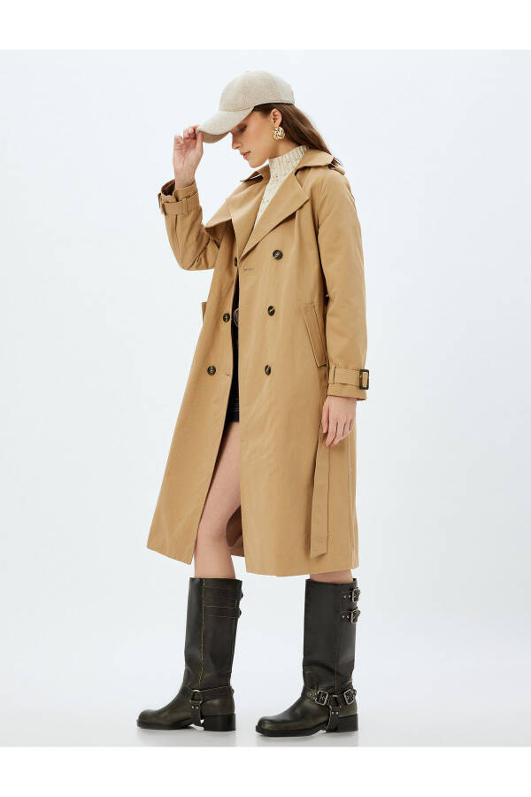 Sima Tarkan - Long Trench Coat with Buttoned Belt Detail and Pockets - 4