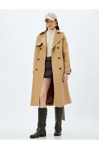 Sima Tarkan - Long Trench Coat with Buttoned Belt Detail and Pockets - 5