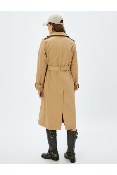 Sima Tarkan - Long Trench Coat with Buttoned Belt Detail and Pockets - 6