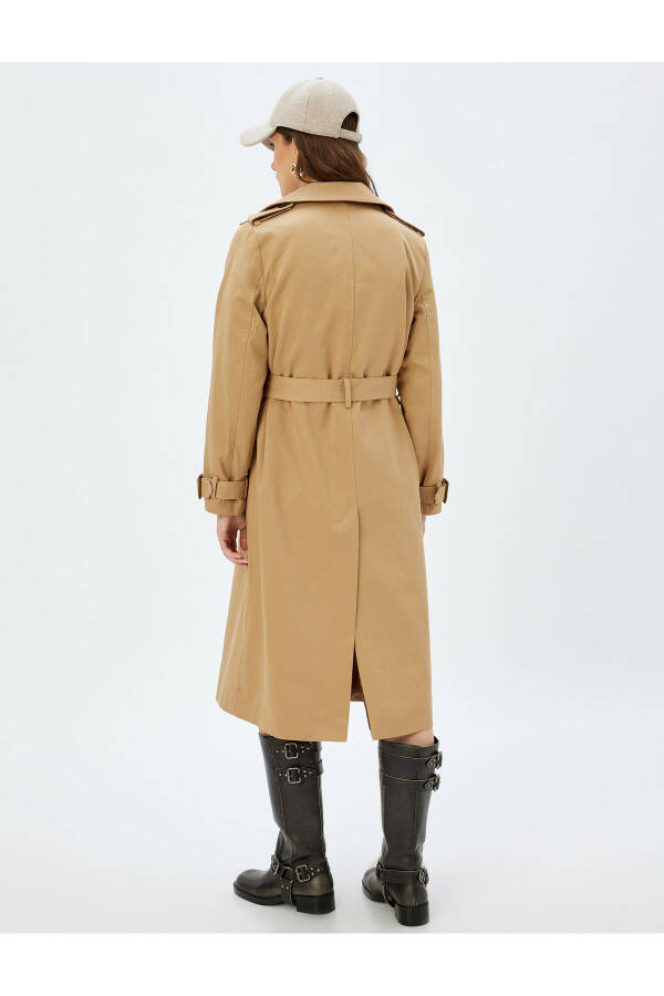 Sima Tarkan - Long Trench Coat with Buttoned Belt Detail and Pockets - 6