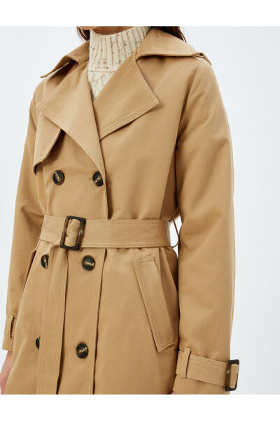 Sima Tarkan - Long Trench Coat with Buttoned Belt Detail and Pockets - 7