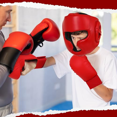 Simgoing 5 Parça Kırmızı Sparring Ekipman Seti 1 Parça Boks Başlığı Güvenlik Kaskı 2 Parça Karate Eldiveni 2 Parça Karate Baldır Koruyucu ve Karate Ayakkabıları Boks Ekipmanları Yeni Başlayan Çocuk Yetişkin Koruyucu Antrenman - 7