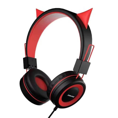 SIMJAR Cat Ear Kids Headphones for Daily Use/School, Wired Boys/Girls Foldable Headphones with Adjustable Headband, 3.5 MM Jack for Online Learning/Travel/Tablet/iPad/Computer - 1