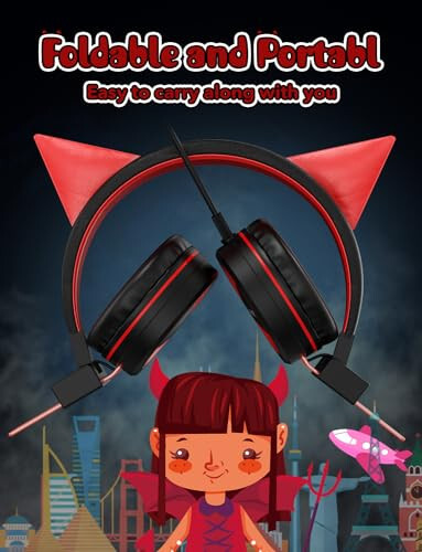 SIMJAR Cat Ear Kids Headphones for Daily Use/School, Wired Boys/Girls Foldable Headphones with Adjustable Headband, 3.5 MM Jack for Online Learning/Travel/Tablet/iPad/Computer - 2