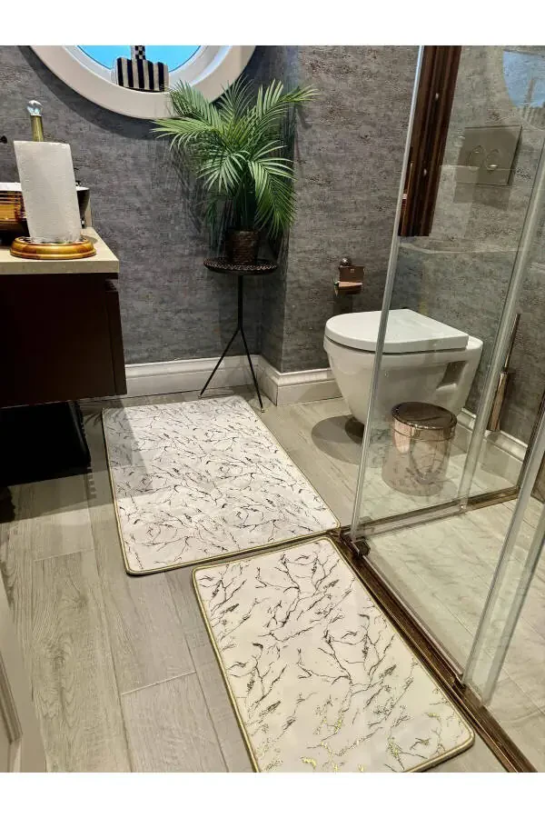 Симли бамбук, сирпанмас тери тагли, чанг ва доғ тутмас 2ли комплект ҳожатхона ва ҳаммом пасмоқлар тўплами - 5