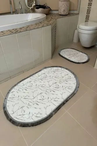 Simli Bambuk Sirpanmaydigan Charm Taglik Chang Dog' Tutmaydigan 2li Komplekt Klozet Vanna Gilamlar To'plami Oval-Kulrang - 2