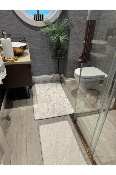 Simli Bambuk Sirpanmaydigan Charm Teri Taglik Changni tutmaydigan 2 dona Klozet Hammam gilam to'plami - 7