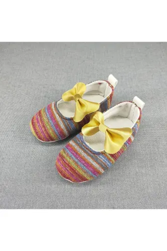 Simli bebek babet ayakkabı tabansız - yumaşak kaymaz taban - Altın - Oscar Baby (1)
