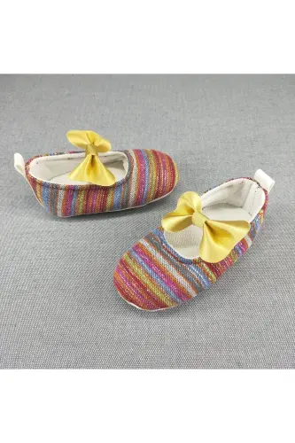 Simli bebek babet ayakkabı tabansız - yumaşak kaymaz taban - Altın - 4
