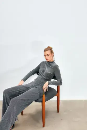 Simli Bol Paça Pantolon - GRİ-GRİ - 3