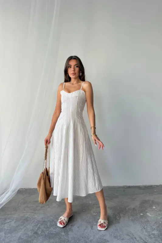 СИМЛИ ЧИЗГИЛИ АСКЫЛЫ ЭЛЬБИСЕ МИДИ BOY - Kahverengi - 6