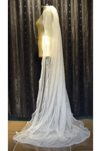 Simli Iki Katlı Uzun Gelinlik Duvağı Taraklı 230 Cm - 4