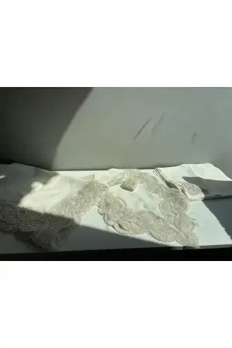 Simli Kelebek 12 Kişilik 26 Parça Fransız Dantelli Çeyizlik Yemek Masa Örtüsü Seti Runner Takımı - ECES DESIGN (1)