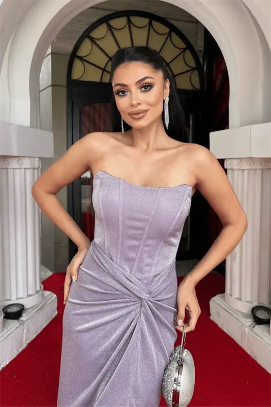 Simli Mato Straplez Balen Detalli Abiye Ko'ylak - PUSHTI - 4