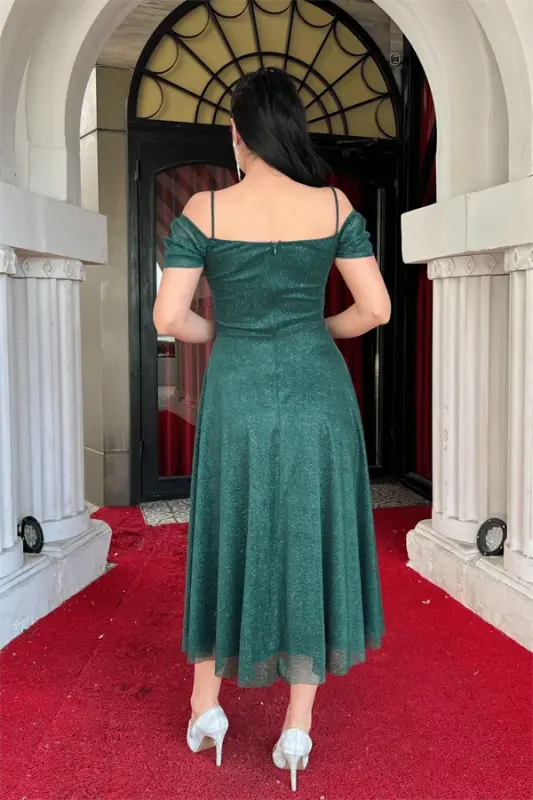 Simli to'r mato midi bo'yli ko'ylak - zumrad yashil - 5