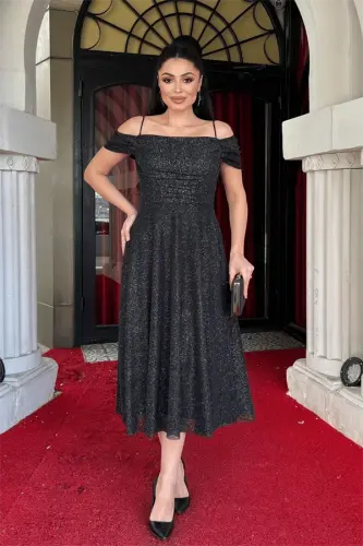 Simli to‘r matoli midi bo‘yli ko‘ylak - KUMUSH - 1