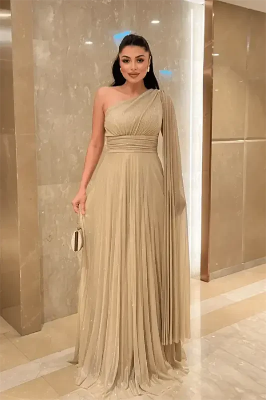 Simli tul mato pliseli detalli kechki libos - BEJ - BÜYÜKBEDENIZ