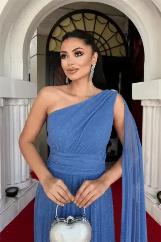 Simli Tulli Mato Pliseli Abiye Libos - INDIGO KO'K - 3