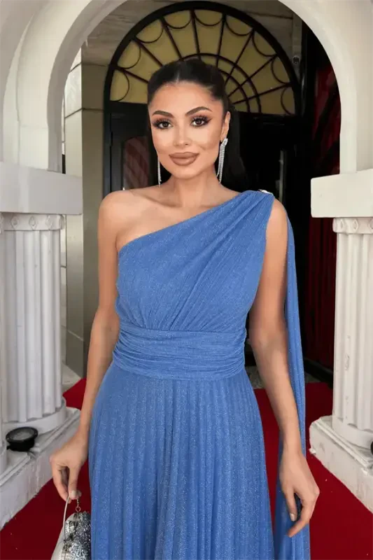 Simli Tulli Mato Pliseli Abiye Libos - INDIGO KO'K - 4