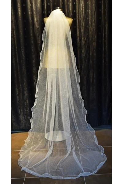 Simli Uzun Gelinlik Duvağı Tek Katlı Taraklı 230 Cm Kırıkbeyaz - Modazone