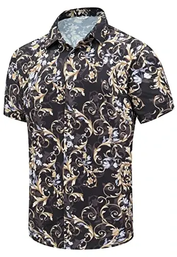 Simmashah Mens Hawaiian Shirt, Short Sleeves Button Down Beach Clothing, Unisex Summer Flamingos Casual Aloha Floral Shirts - 1