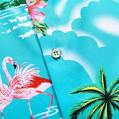 Simmashah Mens Hawaiian Shirt, Short Sleeves Button Down Beach Clothing, Unisex Summer Flamingos Casual Aloha Floral Shirts - 6