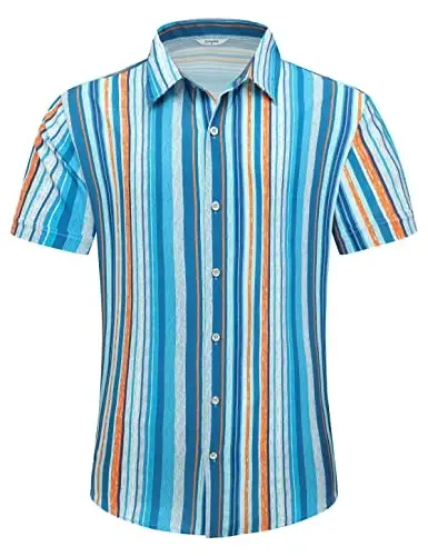 Simmashah Mens Hawaiian Shirt, Short Sleeves Button Down Beach Clothing, Unisex Summer Flamingos Casual Aloha Floral Shirts - SIMMASHAH (1)