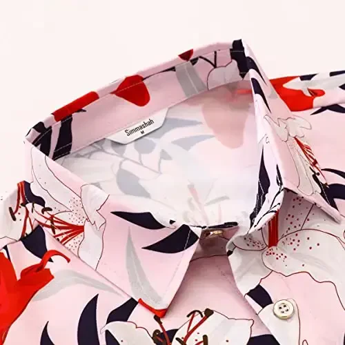 Simmashah Mens Hawaiian Shirt, Short Sleeves Button Down Beach Clothing, Unisex Summer Flamingos Casual Aloha Floral Shirts - 4