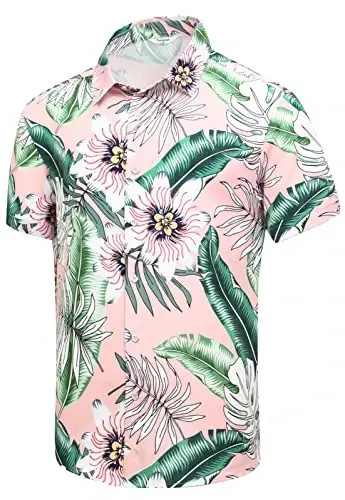 Simmashah Mens Hawaiian Shirt, Short Sleeves Button Down Beach Clothing, Unisex Summer Flamingos Casual Aloha Floral Shirts 