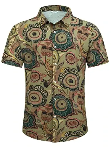 Simmashah Mens Hawaiian Shirt, Short Sleeves Button Down Beach Clothing, Unisex Summer Flamingos Casual Aloha Floral Shirts - 11