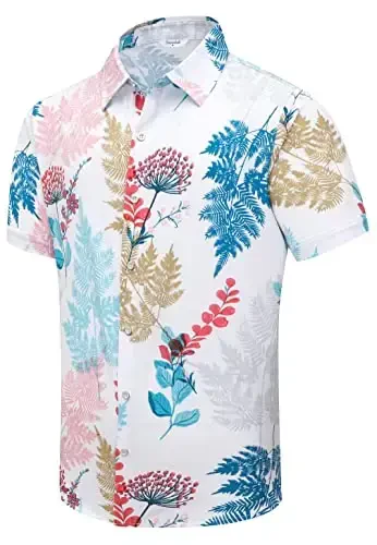 Simmashah Mens Hawaiian Shirt, Short Sleeves Button Down Beach Clothing, Unisex Summer Flamingos Casual Aloha Floral Shirts 