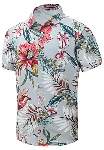 Simmashah Mens Hawaiian Shirt, Short Sleeves Button Down Beach Clothing, Unisex Summer Flamingos Casual Aloha Floral Shirts - SIMMASHAH