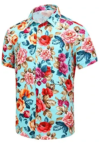 Simmashah Mens Hawaiian Shirt, Short Sleeves Button Down Beach Clothing, Unisex Summer Flamingos Casual Aloha Floral Shirts 