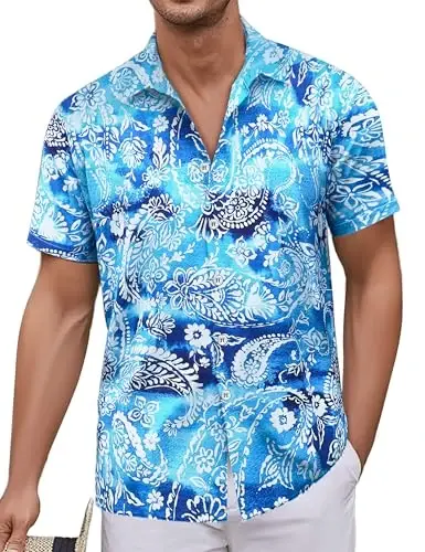 Simmashah Mens Hawaiian Shirt, Short Sleeves Button Down Beach Clothing, Unisex Summer Flamingos Casual Aloha Floral Shirts - 1