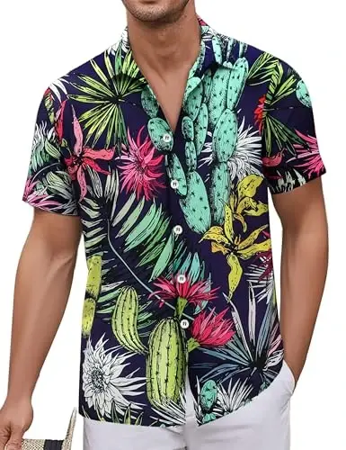 Simmashah Mens Hawaiian Shirt, Short Sleeves Button Down Beach Clothing, Unisex Summer Flamingos Casual Aloha Floral Shirts - SIMMASHAH