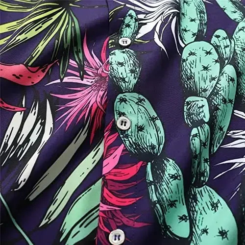 Simmashah Mens Hawaiian Shirt, Short Sleeves Button Down Beach Clothing, Unisex Summer Flamingos Casual Aloha Floral Shirts - 8