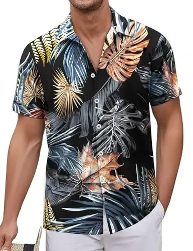 Simmashah Mens Hawaiian Shirt, Short Sleeves Button Down Beach Clothing, Unisex Summer Flamingos Casual Aloha Floral Shirts 